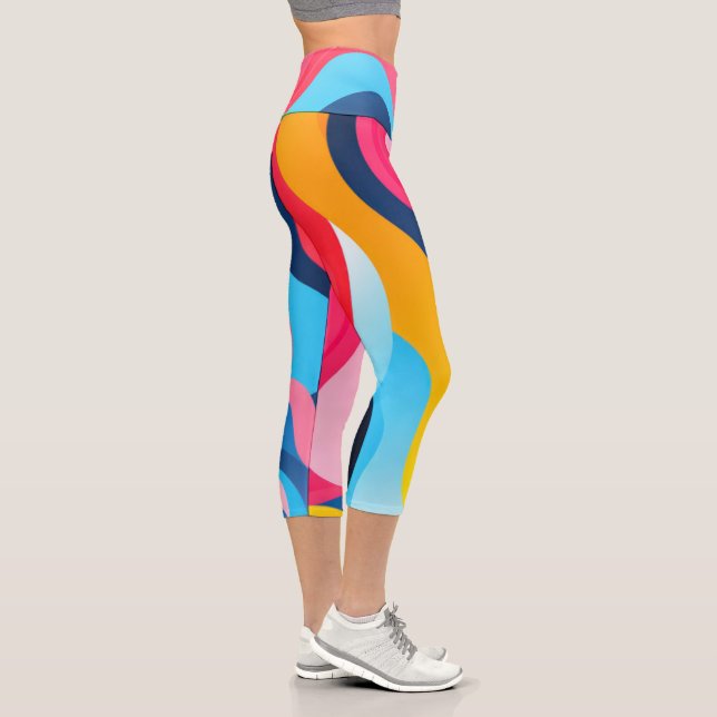 Leggings Capri Fondo de líneas onduladas de colores brillantes (Derecha)