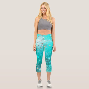 Leggings Capri Fondo de Relieve metalizado turquesa de mimbre