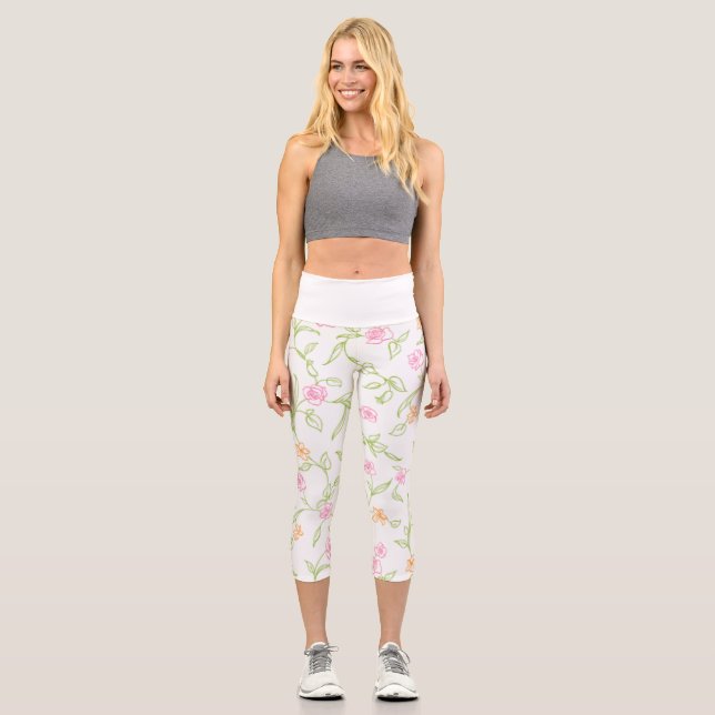 Leggings Capri Fondo de rosas dibujadas con tiza (Anverso)