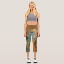 Leggings Capri Fondo de textura azul y dorado grueso