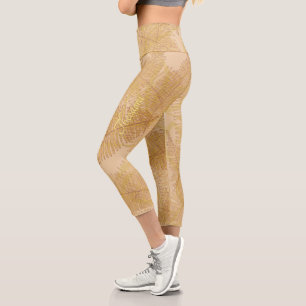 Leggings Capri Fondo elegante de hojas de oro