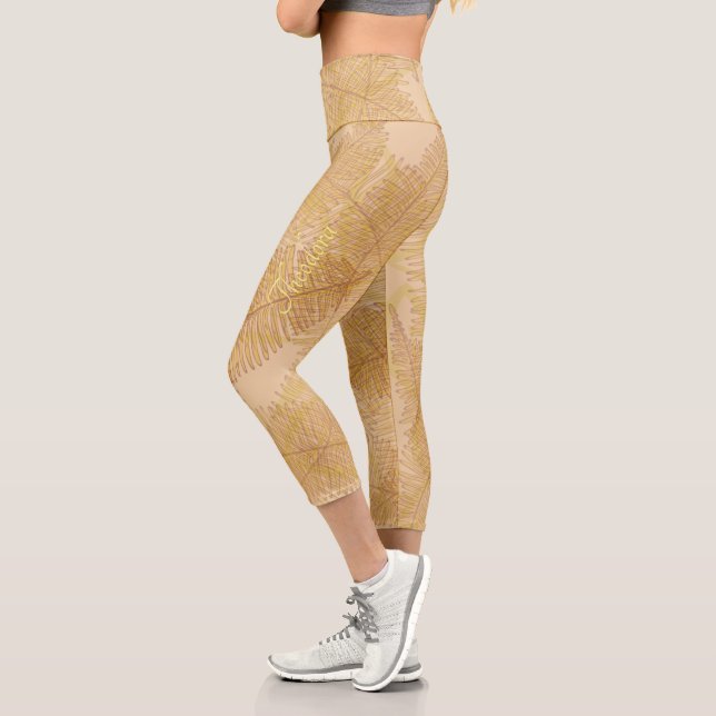 Leggings Capri Fondo elegante de hojas de oro (Izquierda)