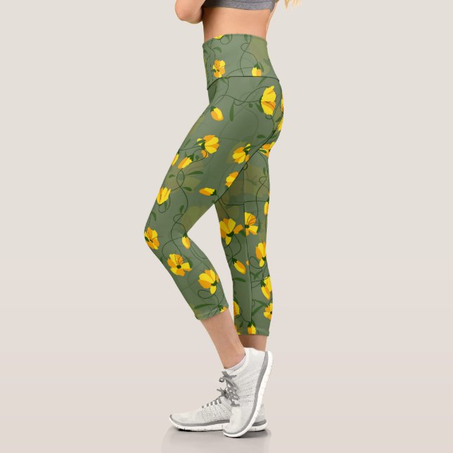 Leggings Capri Fondo floral floral de flores de estilo premium (Izquierda)