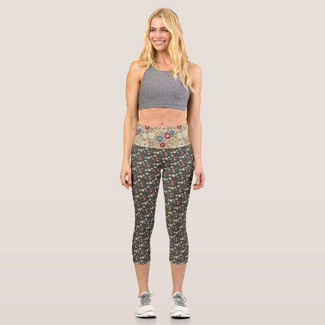Leggings Capri fondo oscuro de los capris florales (Anverso)