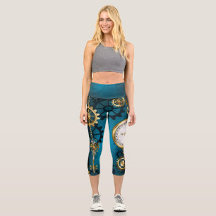 Leggings Capri Fondo turquesa de vapor con engranajes