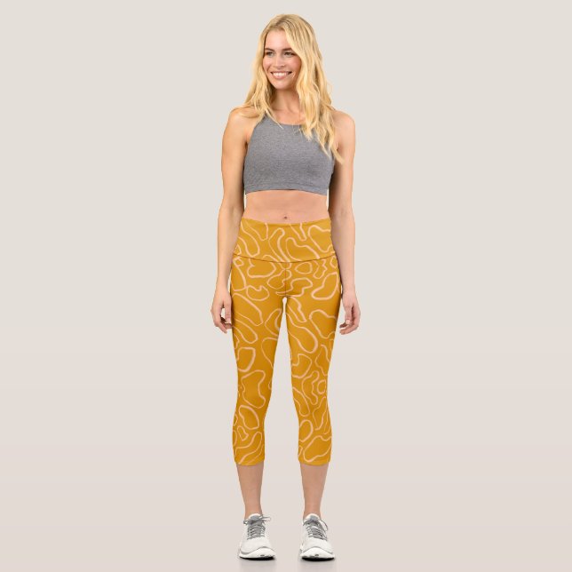 Leggings Capri Forma de curva geométrica blanca abstracta (Anverso)