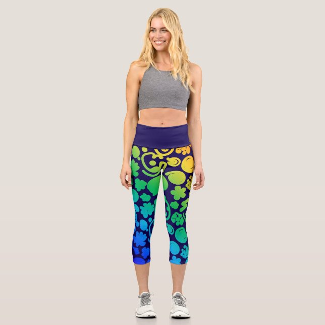 Leggings Capri Formas abstractas del arcoiris, caras sonrientes,  (Anverso)