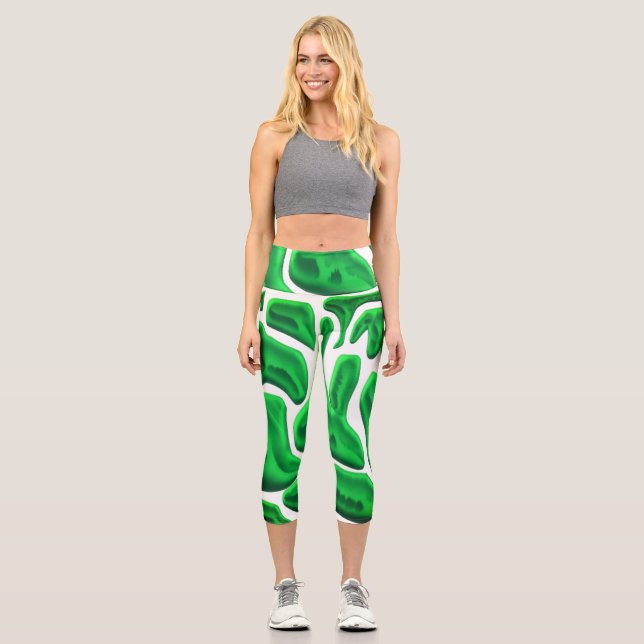 Leggings Capri Formas abstractas verdes futuristas (Anverso)
