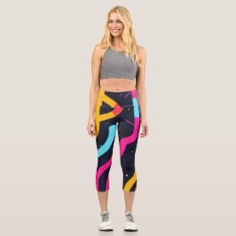 Leggings Capri Formas curvadas coloridas sobre negro