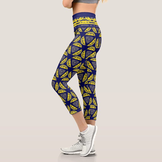 Leggings Capri Formas geométricas modernas Patrón amarillo azul (Izquierda)
