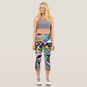 Leggings Capri Formas Geométricas Retro: Vintage colorido.