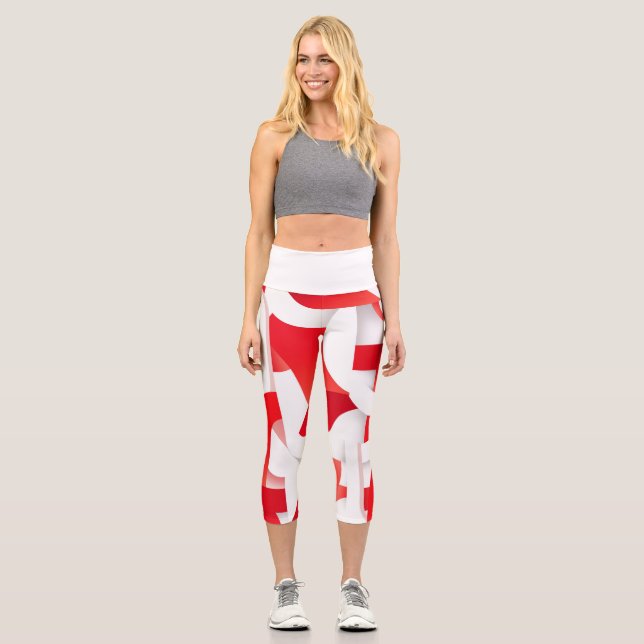 Leggings Capri 🔴 Formes Géométriques en Rouge et Blanc ⚪ (Anverso)