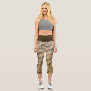 Leggings Capri Fotografía de pluma de pato animal Imprimir oro ma