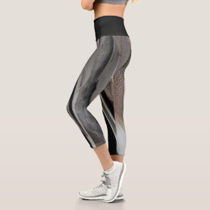 Leggings Capri Fotografía de pluma de pato naturaleza gris negra 