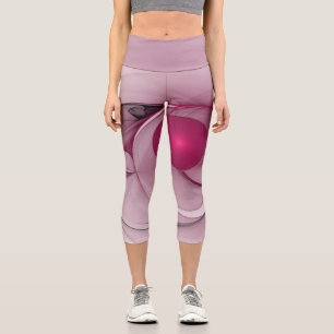 Leggings Capri Fractal cambiante, arte rosa de la berry abstracta
