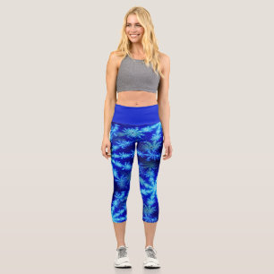 Leggings Capri Fractal de copos de nieve azul silvestre