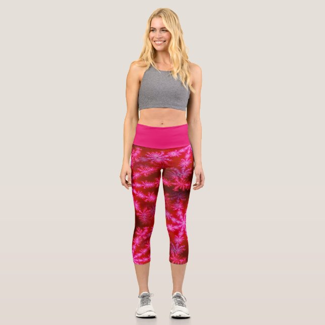 Leggings Capri Fractal Psicodélico Wild Hot Pink Starburst (Anverso)