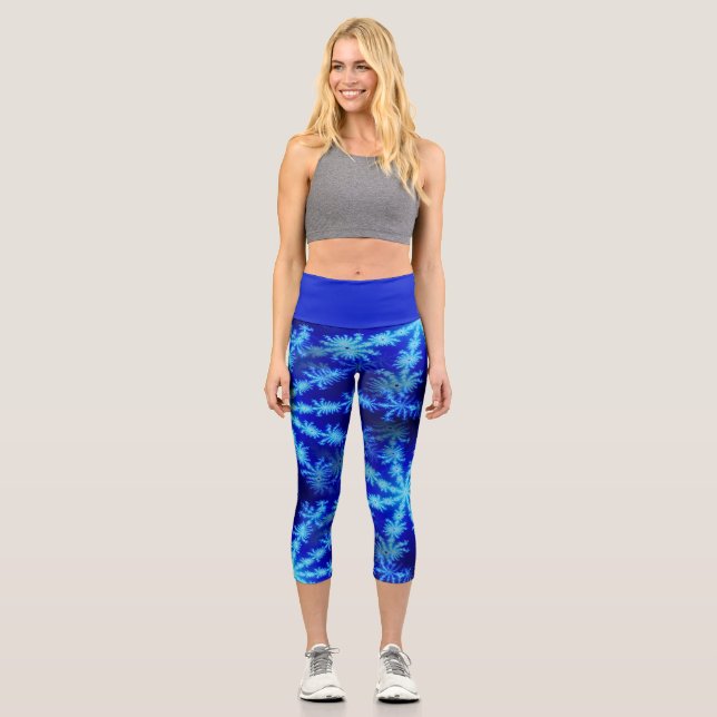 Leggings Capri Fractal Starburst de copo de nieve azul silvestre (Anverso)