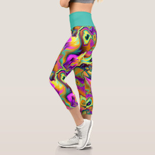 Leggings Capri Fracturas de mármol turquesa Verde azulado rosa b