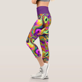 Leggings Capri Fracturas de mármol turquesa Verde azulado rosa br