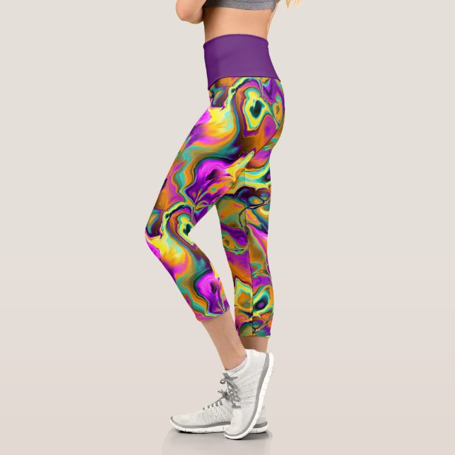 Leggings Capri Fracturas de mármol turquesa Verde azulado rosa br (Izquierda)