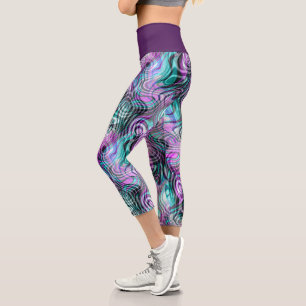 Leggings Capri Fracturas turquesas de Aqua morado rosado negro