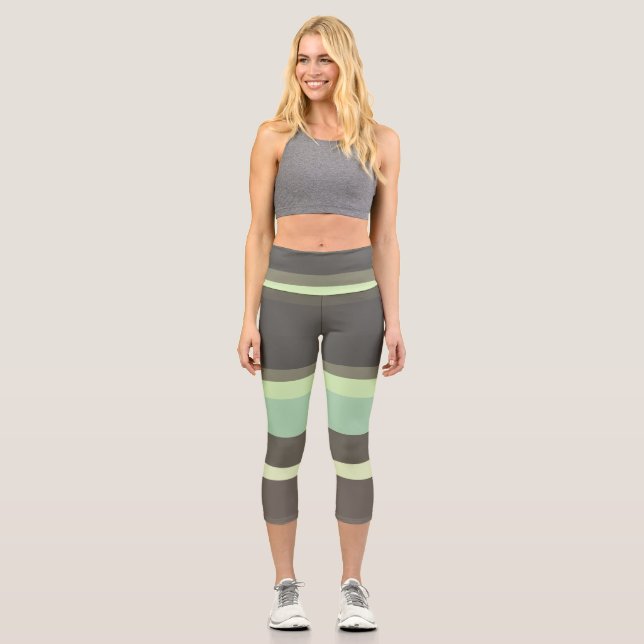 Leggings Capri franjas abstractas verdes y grises (Anverso)
