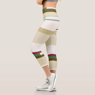 Leggings Capri franjas abstractas verdes y rojas