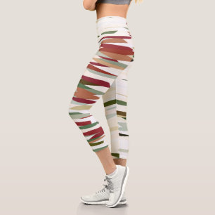 Leggings Capri franjas abstractas verdes y rojas