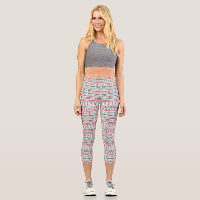 Leggings Capri FRIENDS™ | Patrón de Navidad de Suéter Feo (Anverso)