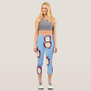 Leggings Capri Fruta del dragón: Dibujo de tinta de época.