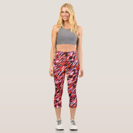 Leggings Capri Fuchsia pink, orange, black and white camo 