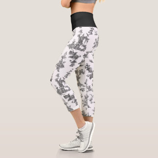 Leggings Capri Fuentes y árboles fantásticos de época Toile-B & W