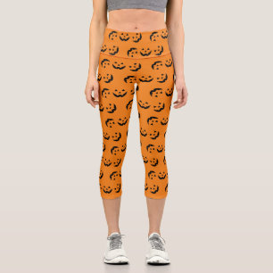 Leggings Capri Fun naranja negro jack o linterna patrón Halloween
