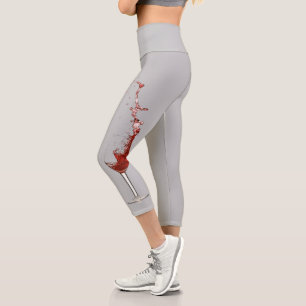 Leggings Capri Fun Wine Lover Red White Glass Splash