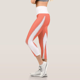 Leggings Capri Funky Abstract Art Coral White