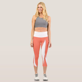 Leggings Capri Funky Abstract Art Coral White