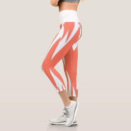 Leggings Capri Funky Abstract Art Coral White