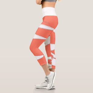 Leggings Capri Funky Abstract Art Coral White