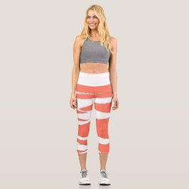 Leggings Capri Funky Abstract Art Coral White