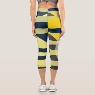 Leggings Capri Funky Abstract Art Pale Pastel Carbón Amarillo