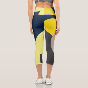 Leggings Capri Funky Abstract Art Pale Pastel Carbón Amarillo