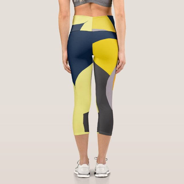 Leggings Capri Funky Abstract Art Pale Pastel Carbón Amarillo (Reverso )