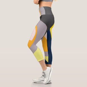 Leggings Capri Funky Abstract Art Pale Pastel Carbón Amarillo