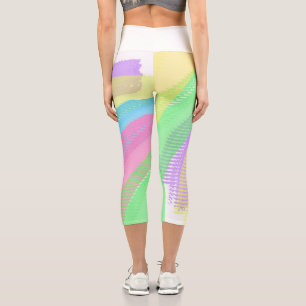 Leggings Capri Funky Amarillo Rojo Abstracto Arte Pastel Tema