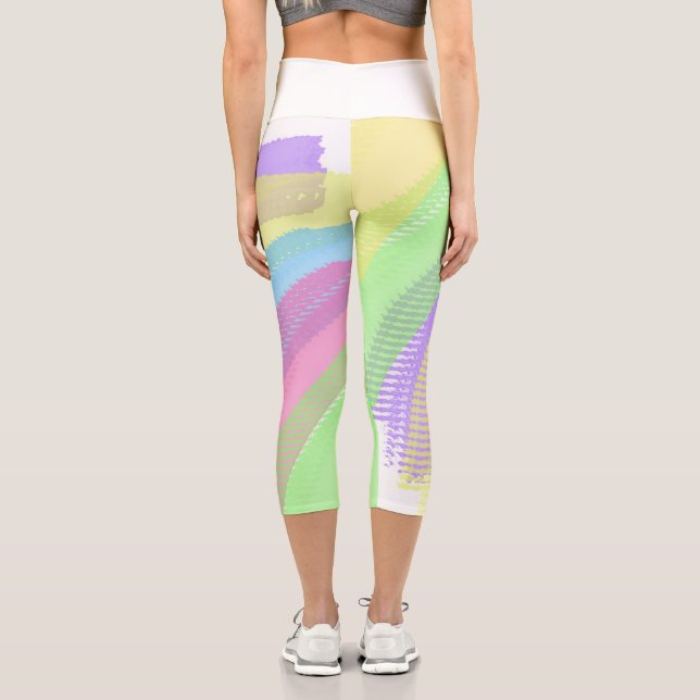 Leggings Capri Funky Amarillo Rojo Abstracto Arte Pastel Tema (Reverso )