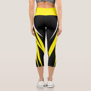 Leggings Capri Funky Bold Abstract Art Black Yellow White