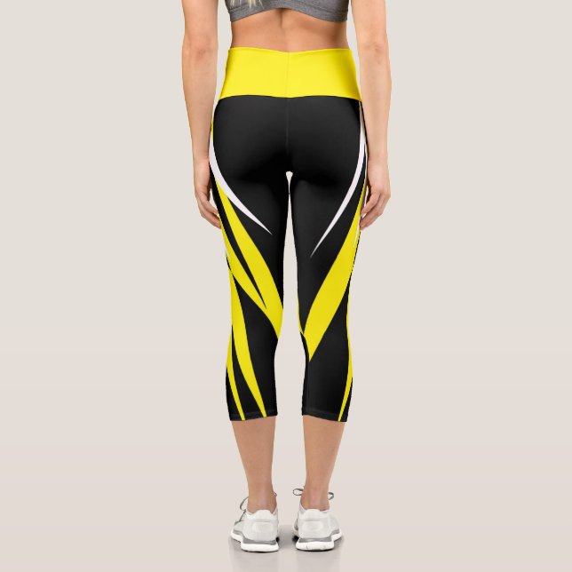 Leggings Capri Funky Bold Abstract Art Black Yellow White (Reverso )