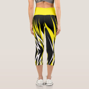 Leggings Capri Funky Bold Abstract Art Black Yellow White