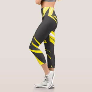Leggings Capri Funky Bold Resumen arte Carbón Amarillo